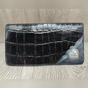 Brighton Vintage Women's Black Wallet Croc Embossed Leather card holder minimal